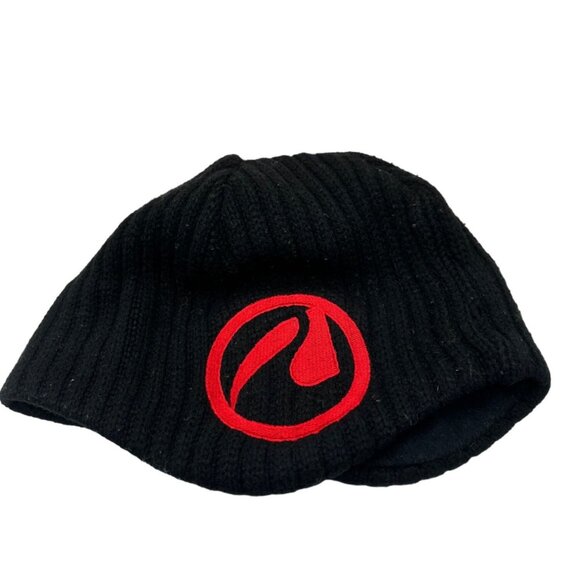 Lululemon Black Ribbed Beanie Hat With Red Logo Acrylic & Polyester Medium 3j - Picture 1 of 6